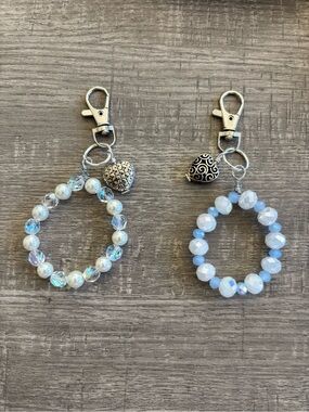 Beaded bag charms Pair with Heart Charms - Iridescent & Opal White
